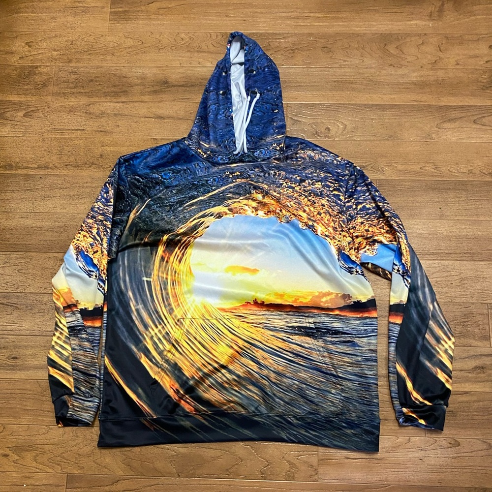 XXL pullover hoodie sunset and wave print
